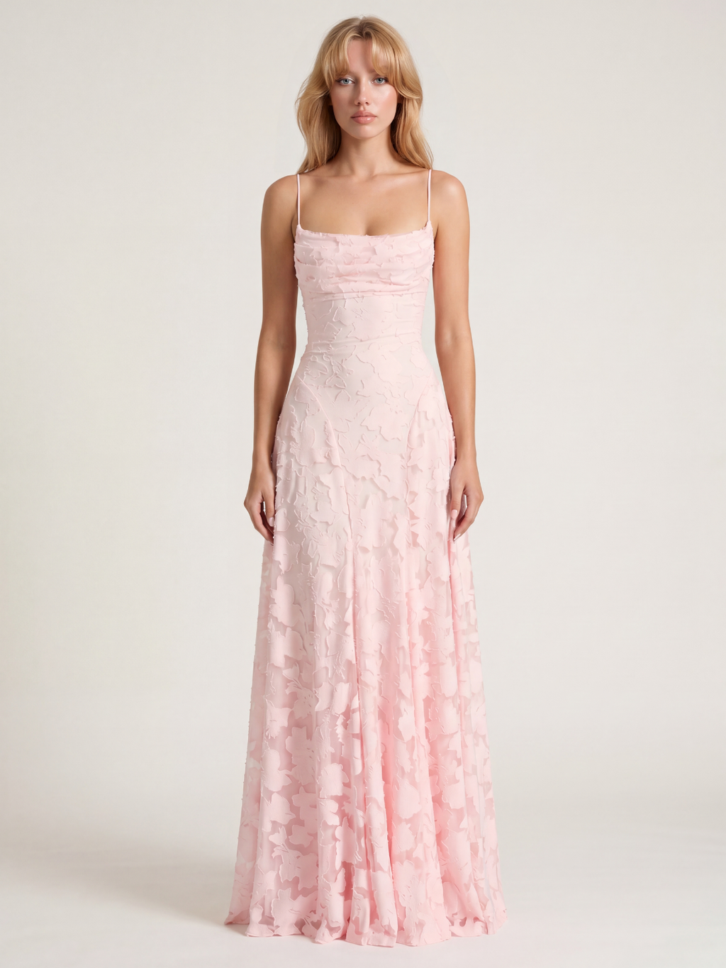 WINTERSET Women's Cowl Neck Butterfly Applique Lace-Up Maxi Dress