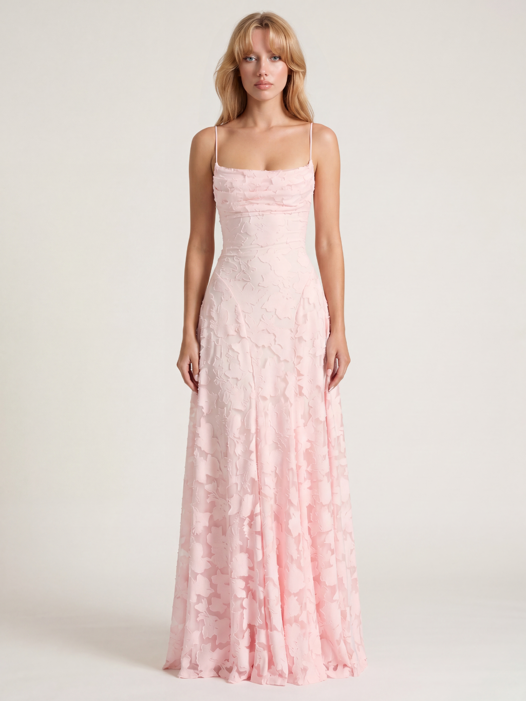WINTERSET Women's Cowl Neck Butterfly Applique Lace-Up Maxi Dress