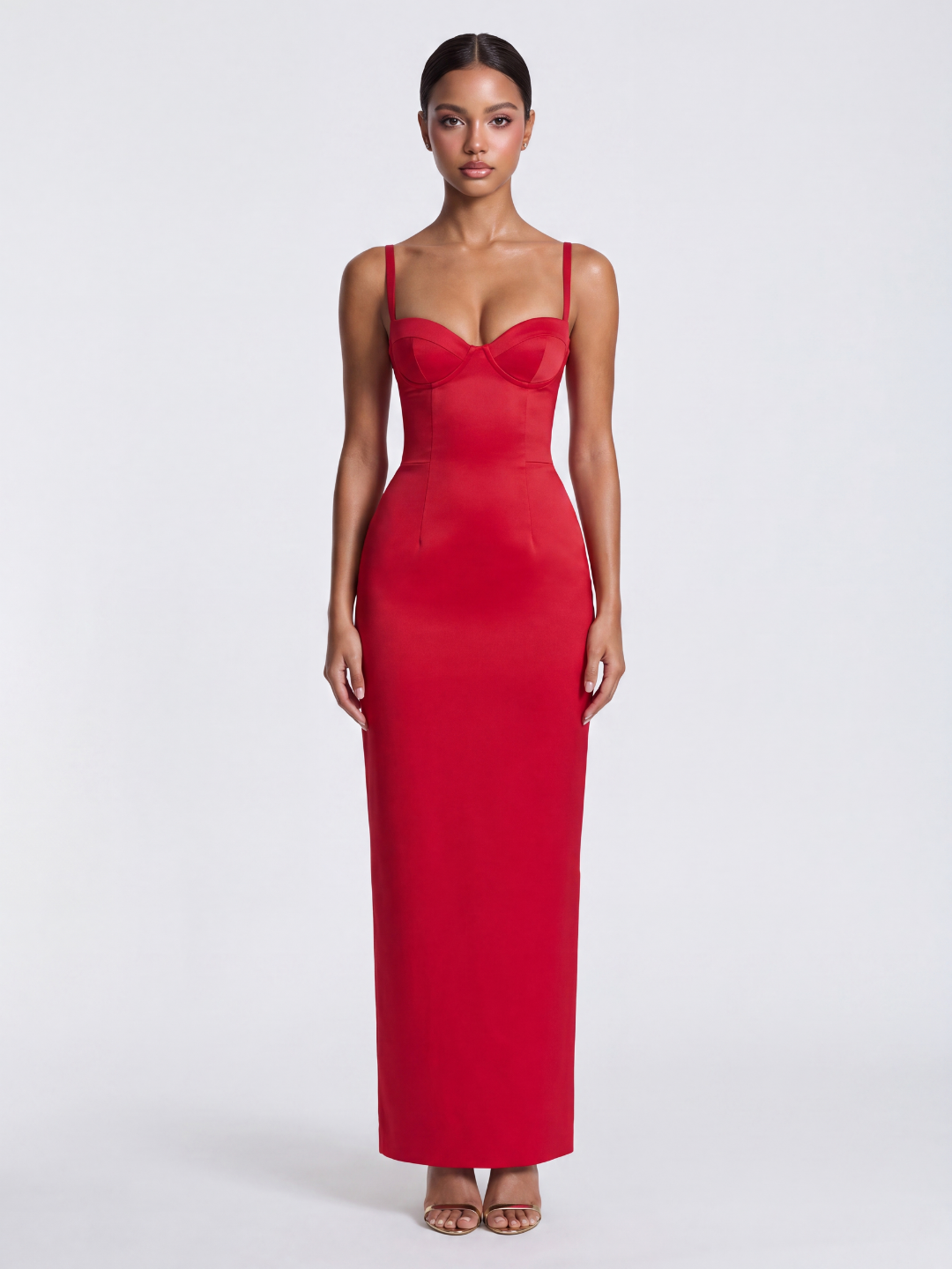 SUNNIVA Women's Satin Underwire Corset Column Maxi Dress