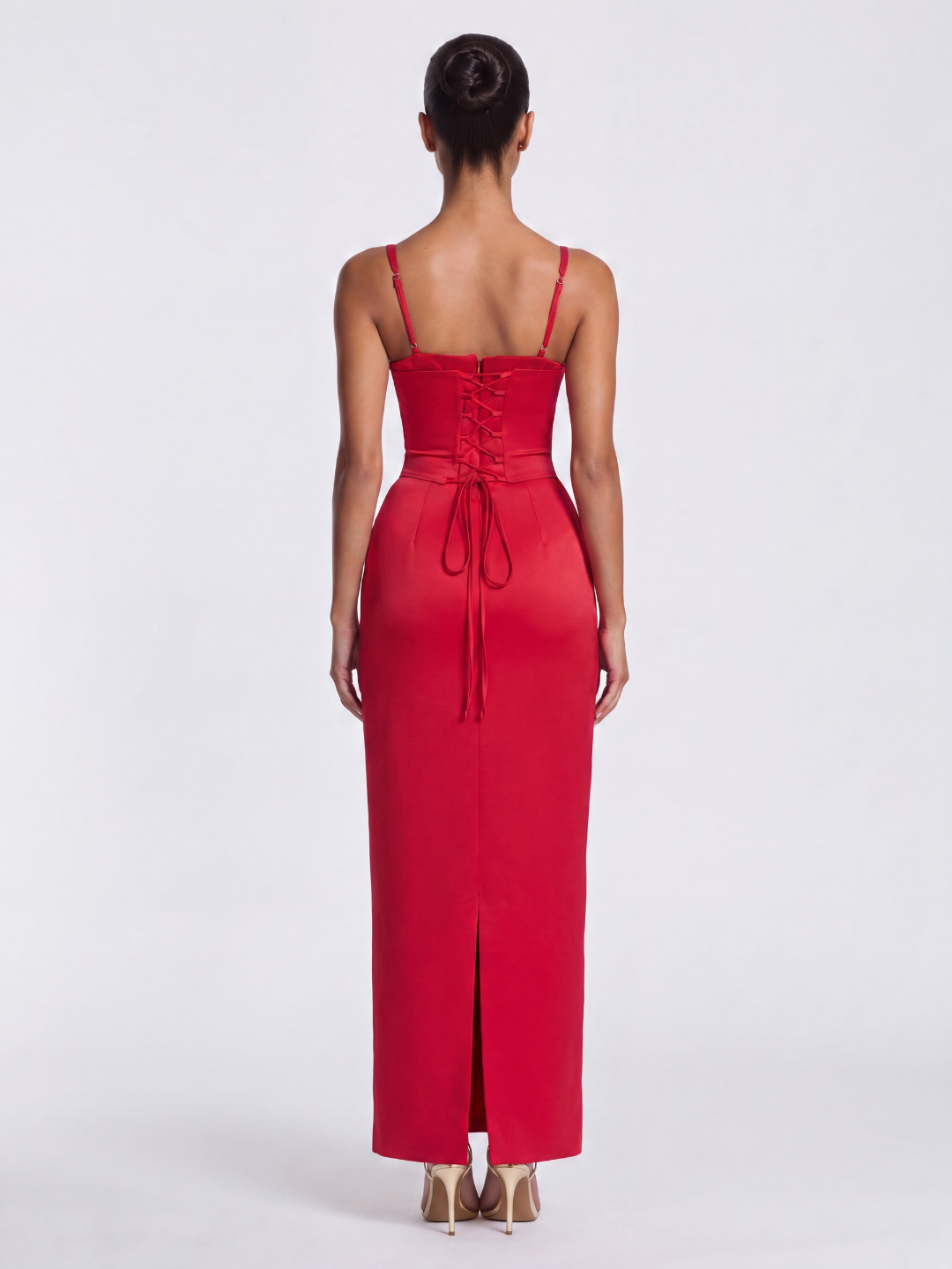 SUNNIVA Women's Satin Underwire Corset Column Maxi Dress