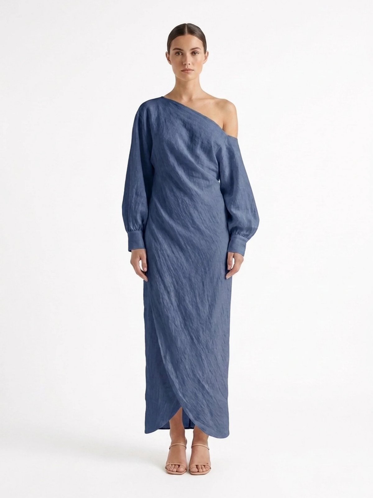 AMBERDINE Women's Linen One-Shoulder Maxi Dress