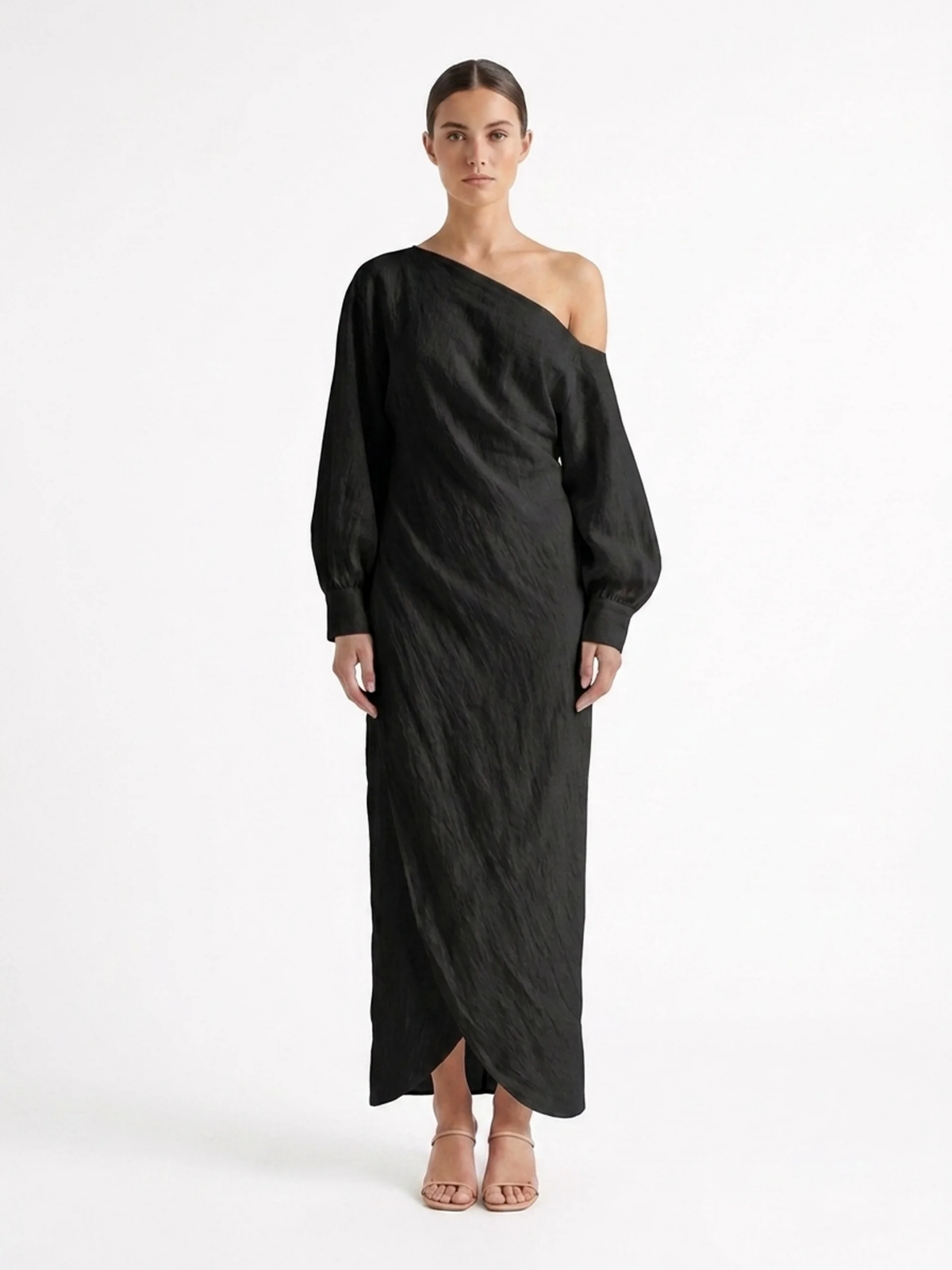 AMBERDINE Women's Linen One-Shoulder Maxi Dress