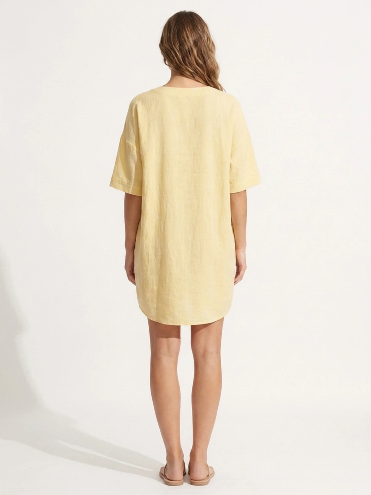 INGEBORG Women's V-Neck Linen Shift Mini Dress