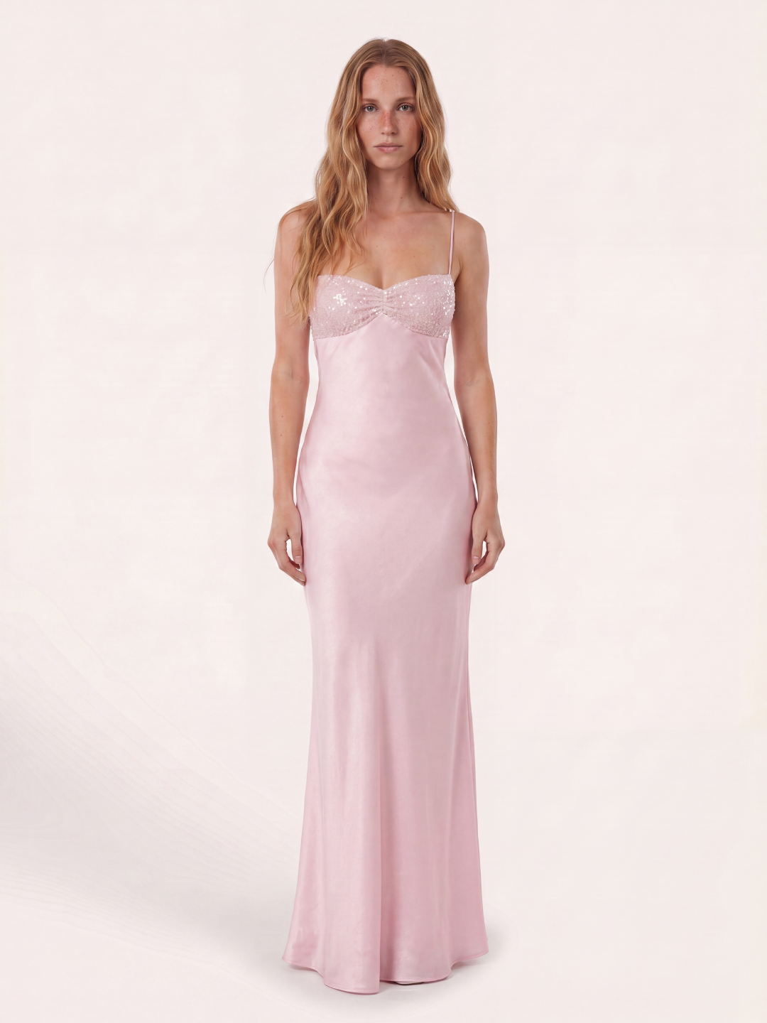MARABEL Women's Sequin Sweetheart Satin Maxi Dress with Lace-Up Back