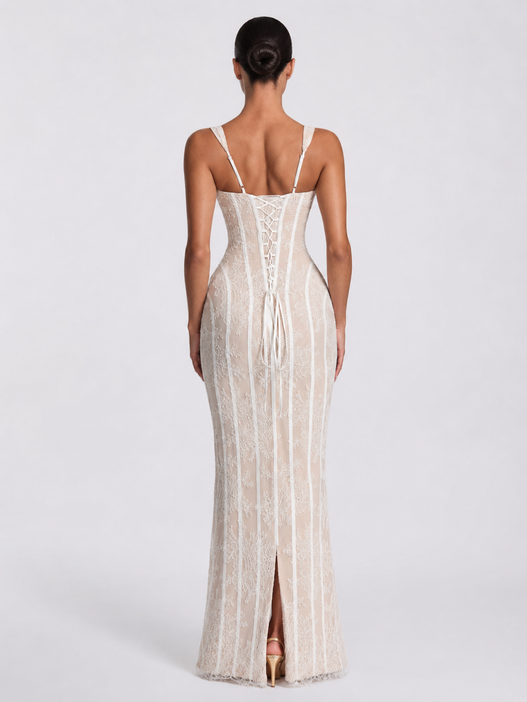USHANA Women's Floral Lace Square-Neck Column Maxi Dress