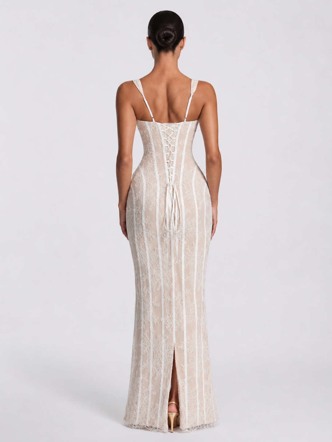 USHANA Women's Floral Lace Square-Neck Column Maxi Dress