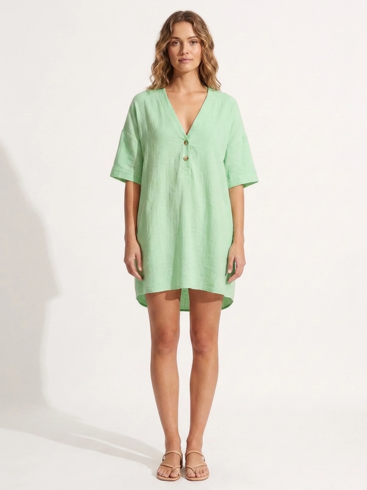 INGEBORG Women's V-Neck Linen Shift Mini Dress