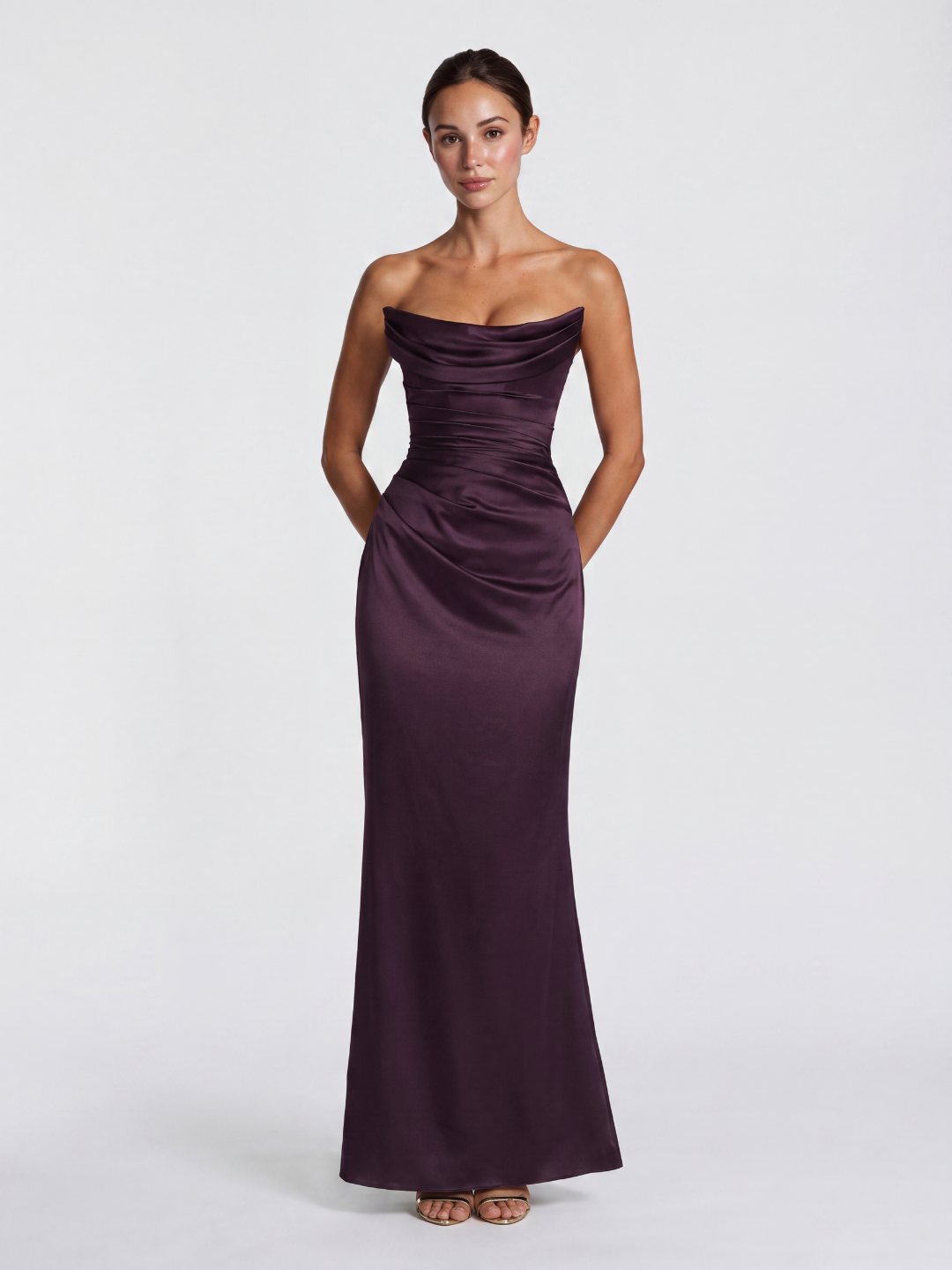 DORIELLE Women's Satin Strapless Draped Corset Maxi Dress