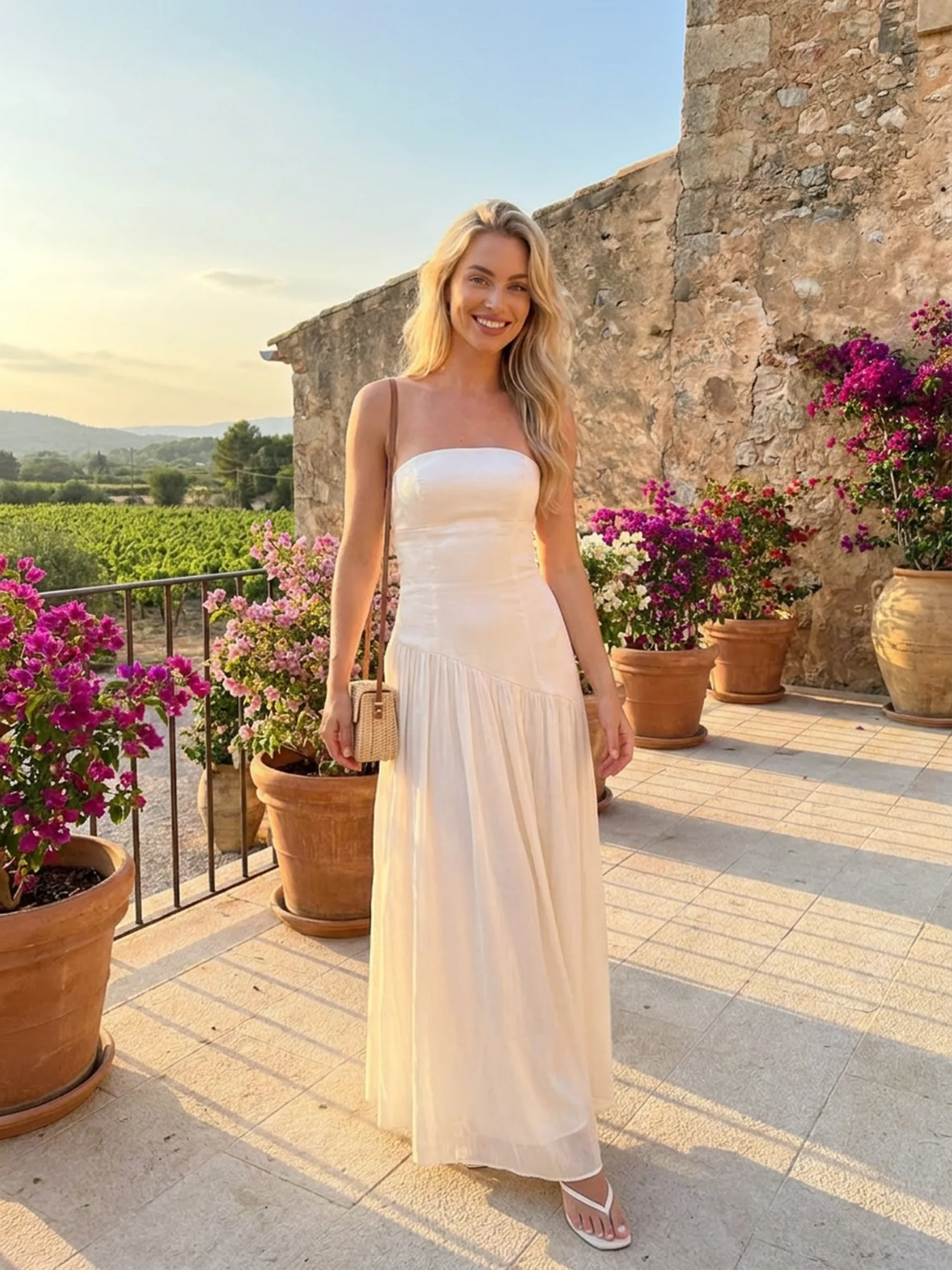 ELOUAN Women's Strapless Asymmetric Drop-Waist Maxi Dress