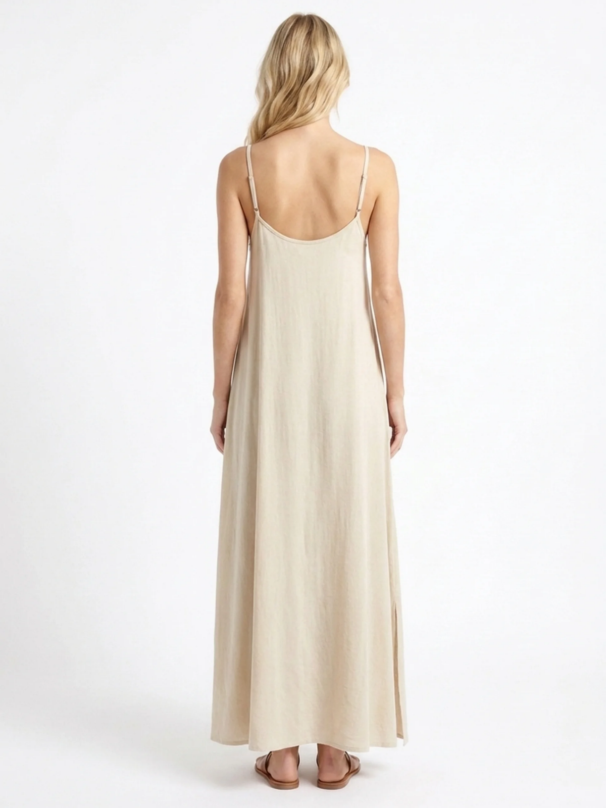 HALSTON Women's Scoop Neck Flowy Boho Maxi Dress