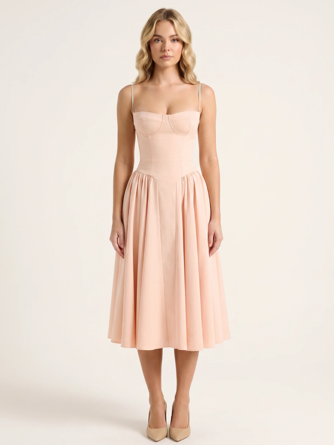 ZAHA Women's Strapless Corset Bodice Full-Skirt Midi Dress