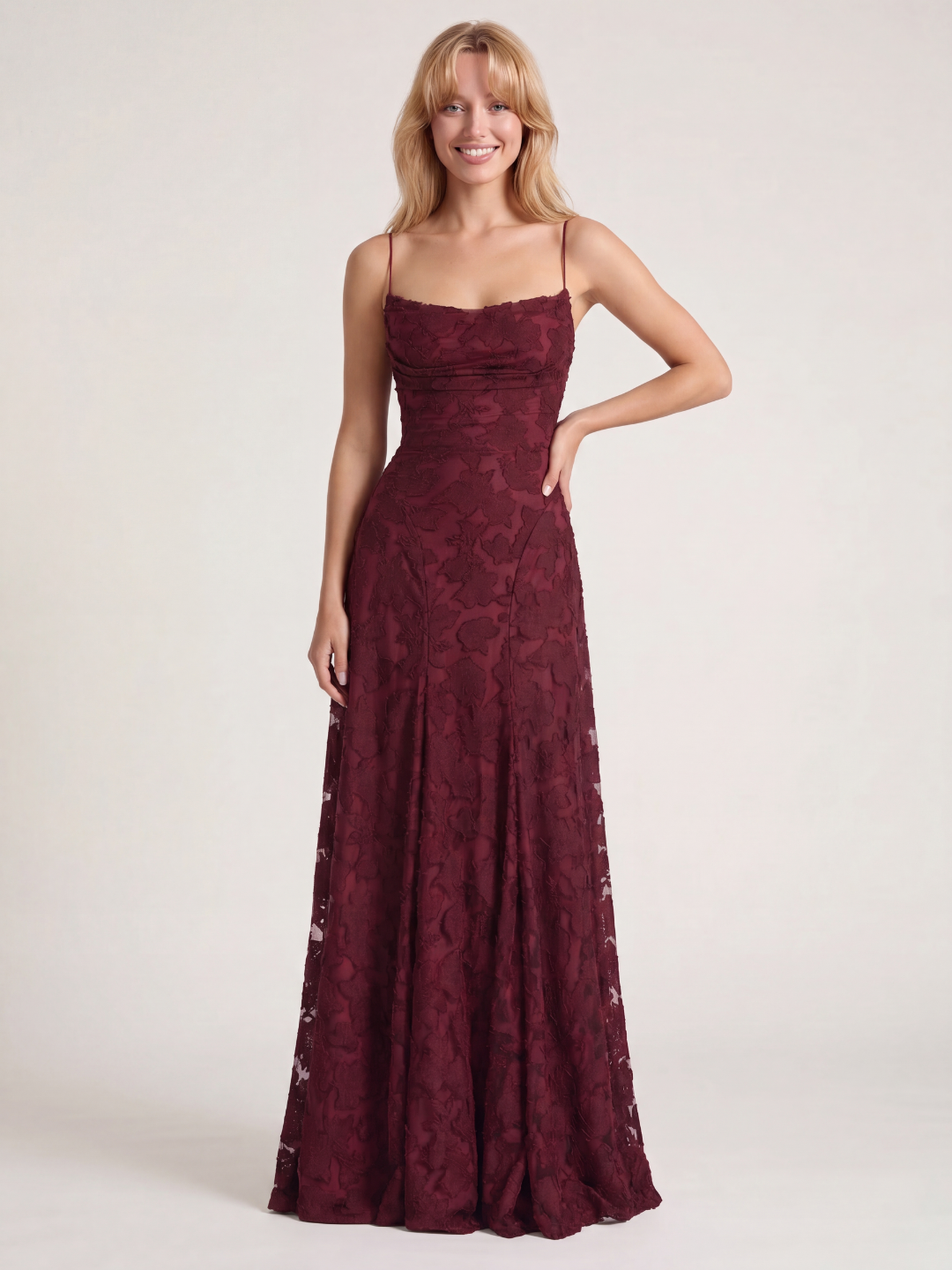 WINTERSET Women's Cowl Neck Butterfly Applique Lace-Up Maxi Dress
