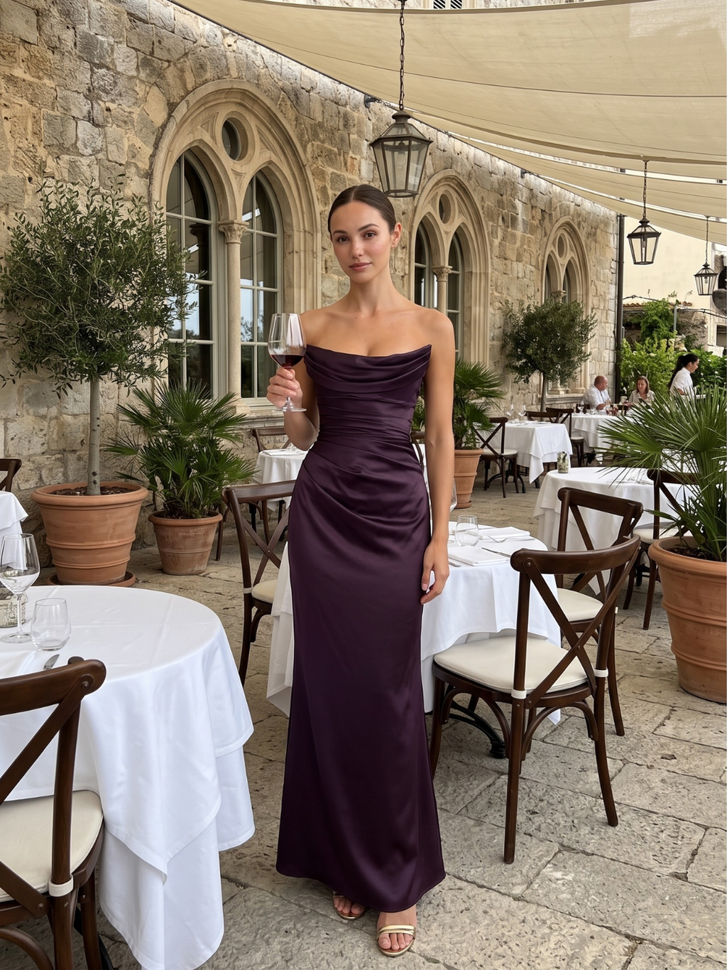 DORIELLE Women's Satin Strapless Draped Corset Maxi Dress