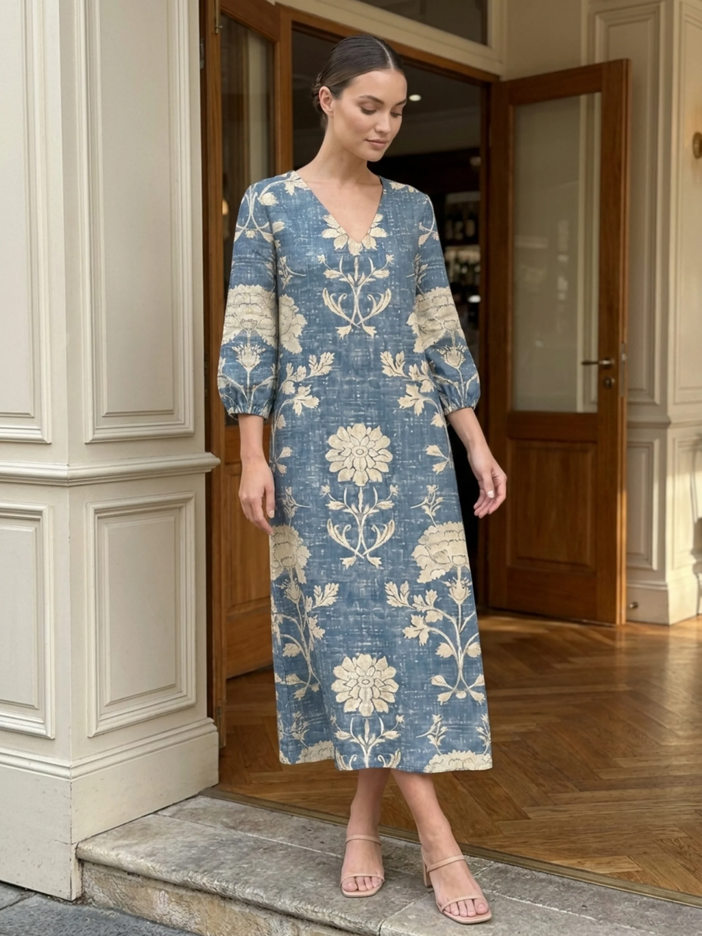CORVASSA Women's V-Neck Floral Print Midi Dress