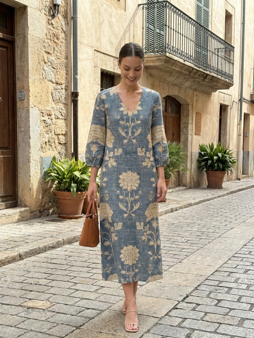 CORVASSA Women's V-Neck Floral Print Midi Dress