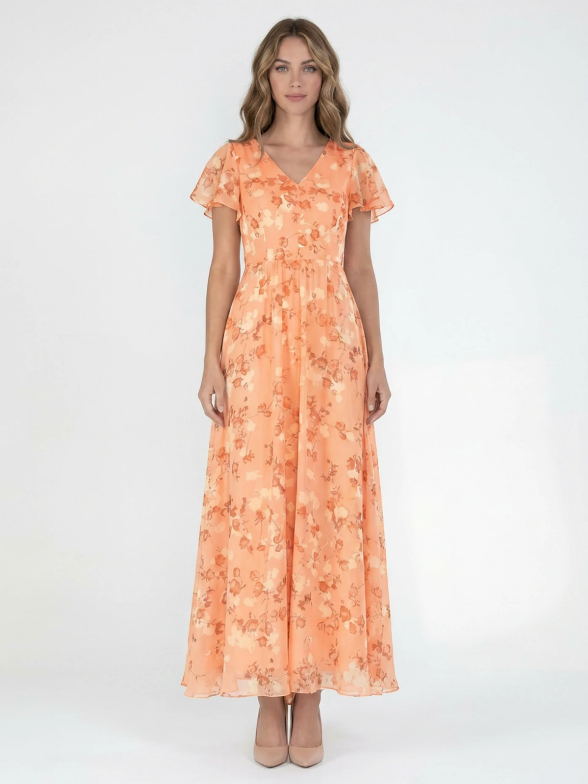 IDRIS Women's Floral Flutter Sleeve Midi Dress