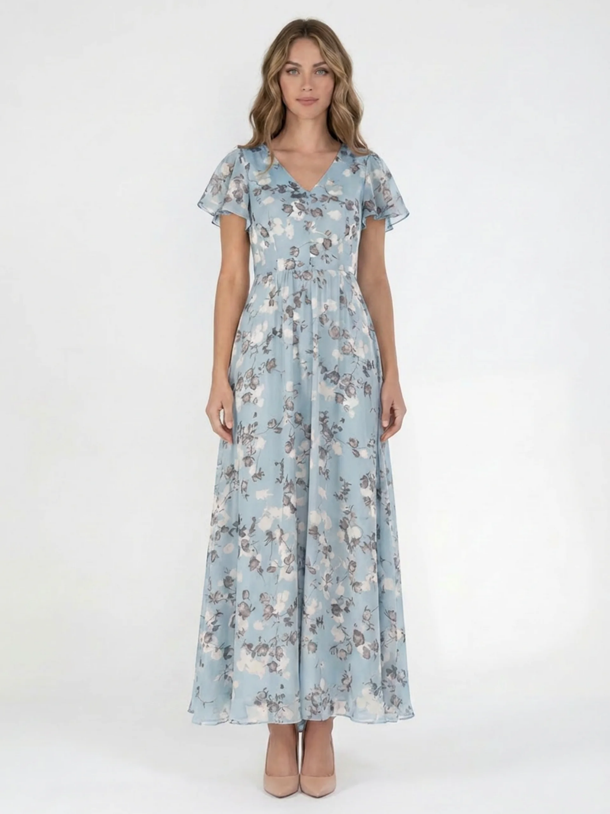 IDRIS Women's Floral Flutter Sleeve Midi Dress