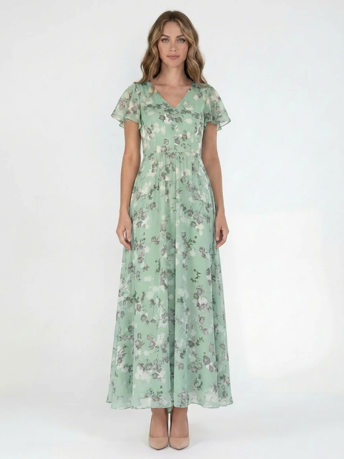 IDRIS Women's Floral Flutter Sleeve Midi Dress