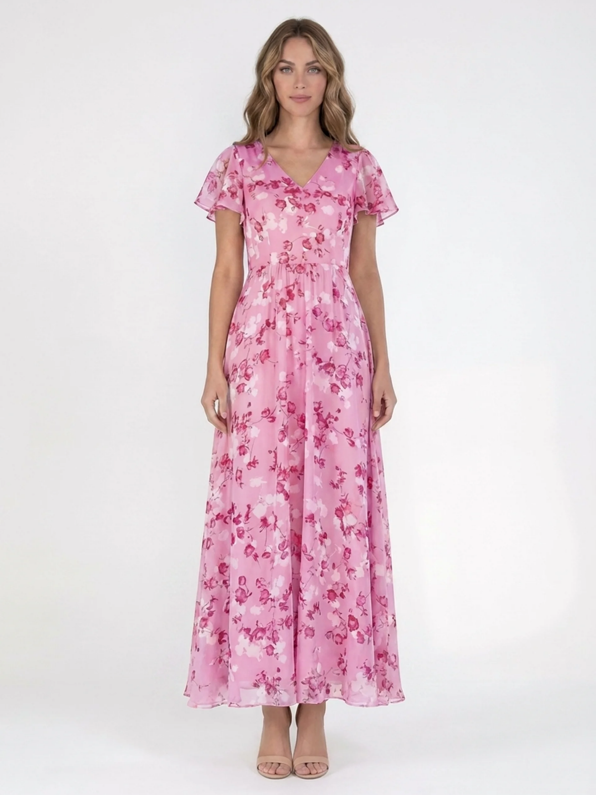 IDRIS Women's Floral Flutter Sleeve Midi Dress
