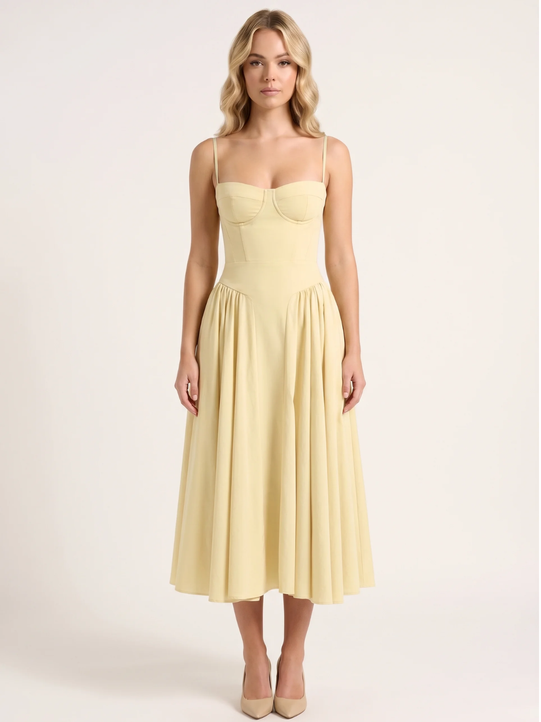 ZAHA Women's Strapless Corset Bodice Full-Skirt Midi Dress