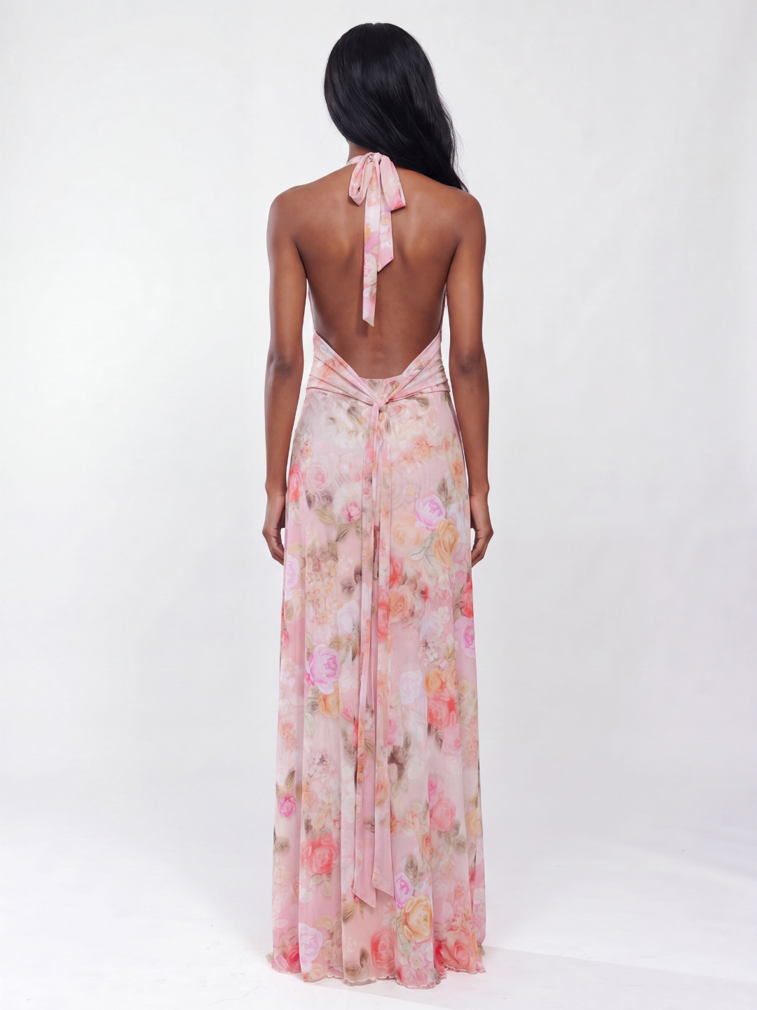 ROSALYNN Women's Floral Deep V-Neck Halter Maxi Dress
