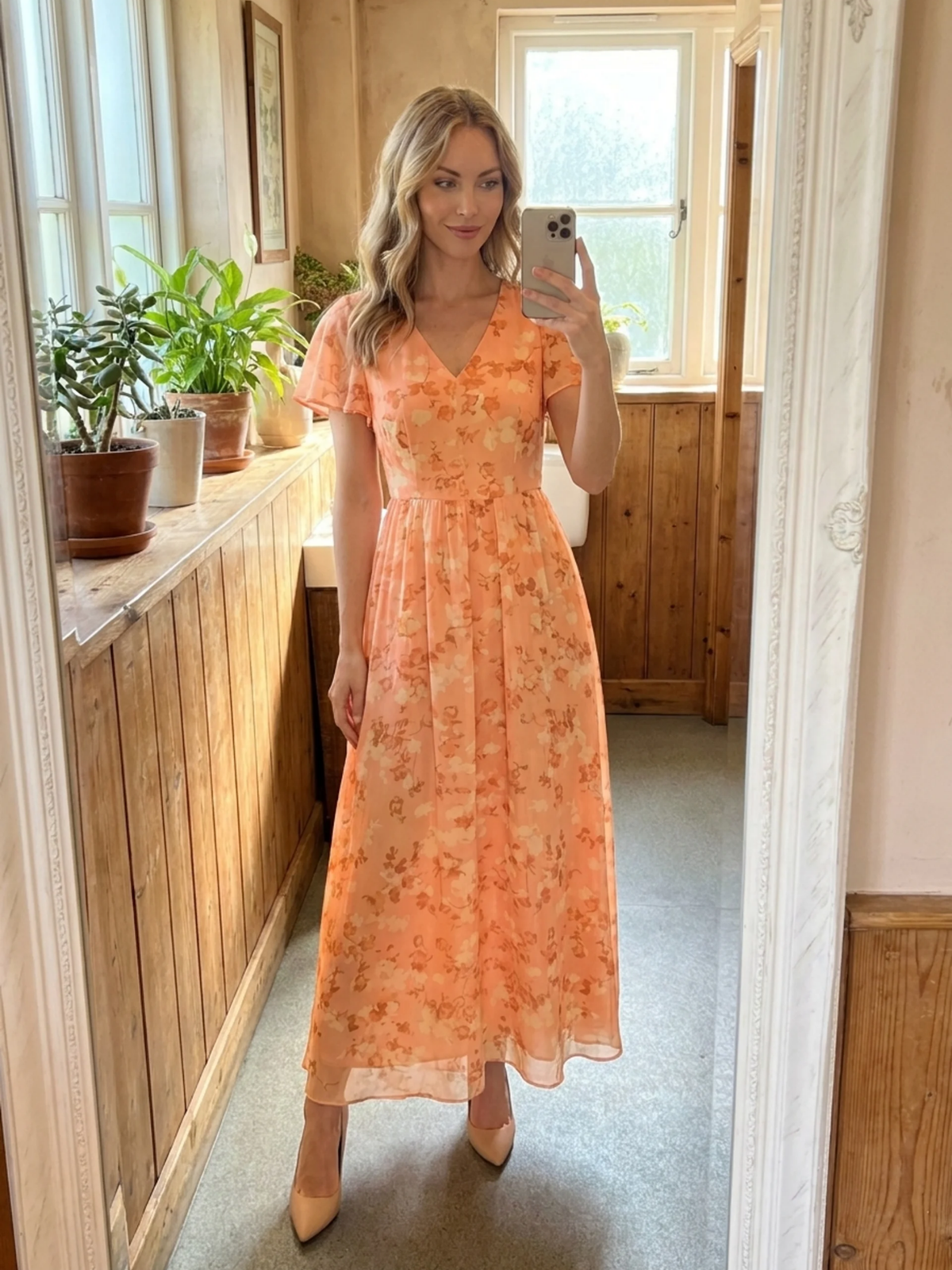 IDRIS Women's Floral Flutter Sleeve Midi Dress