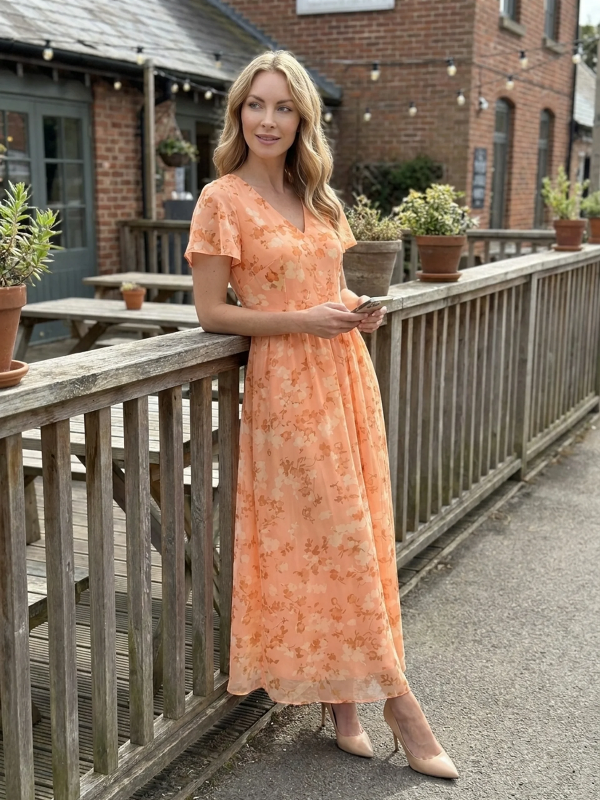 IDRIS Women's Floral Flutter Sleeve Midi Dress