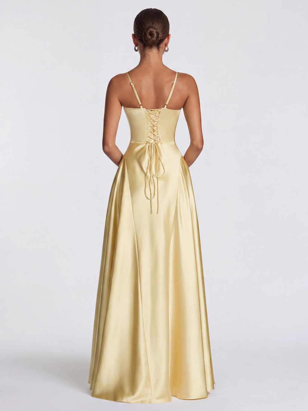 PERSIMMON Women's Satin Plunge A-Line Maxi Dress