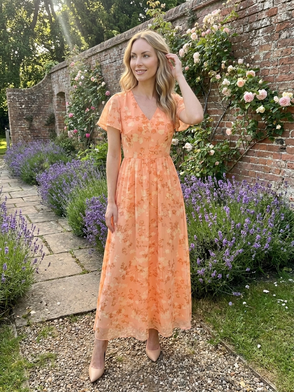 IDRIS Women's Floral Flutter Sleeve Midi Dress
