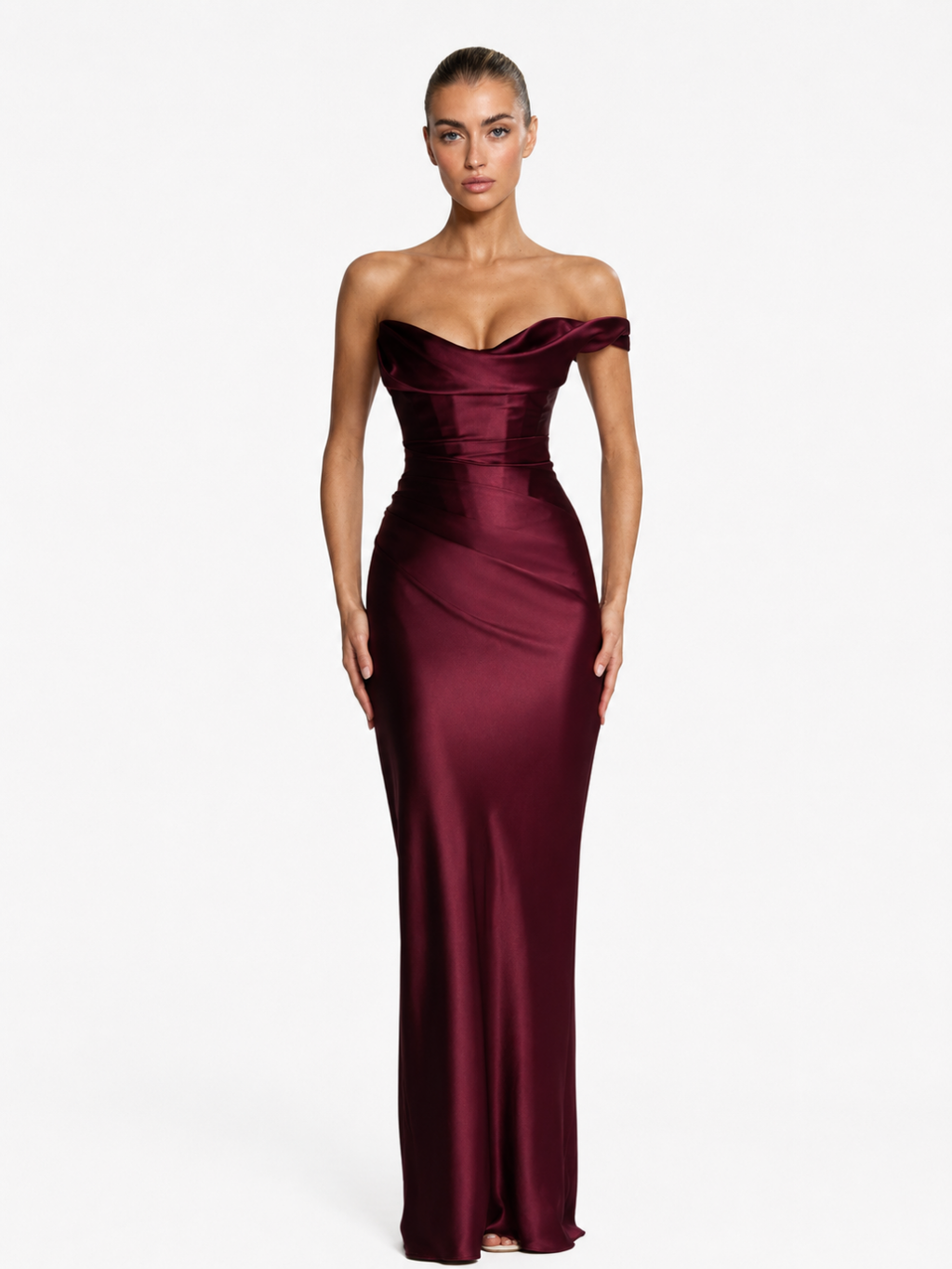 UMA Women's Satin One-Shoulder Draped Corset Maxi Dress