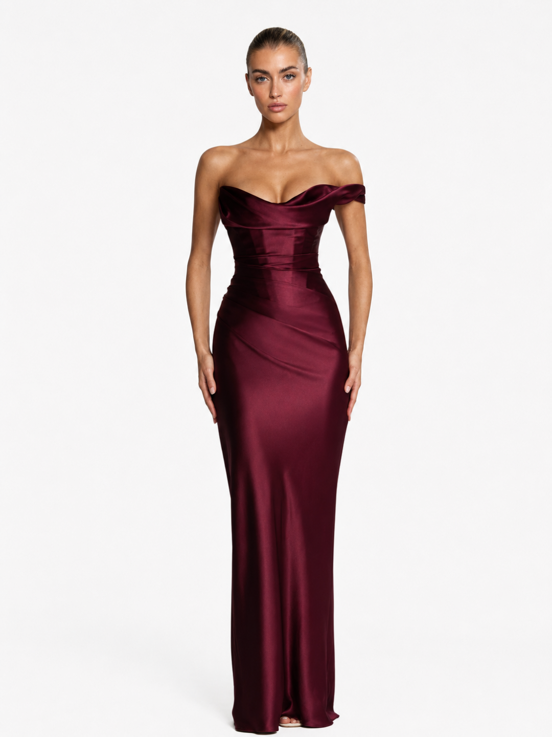 UMA Women's Satin One-Shoulder Draped Corset Maxi Dress