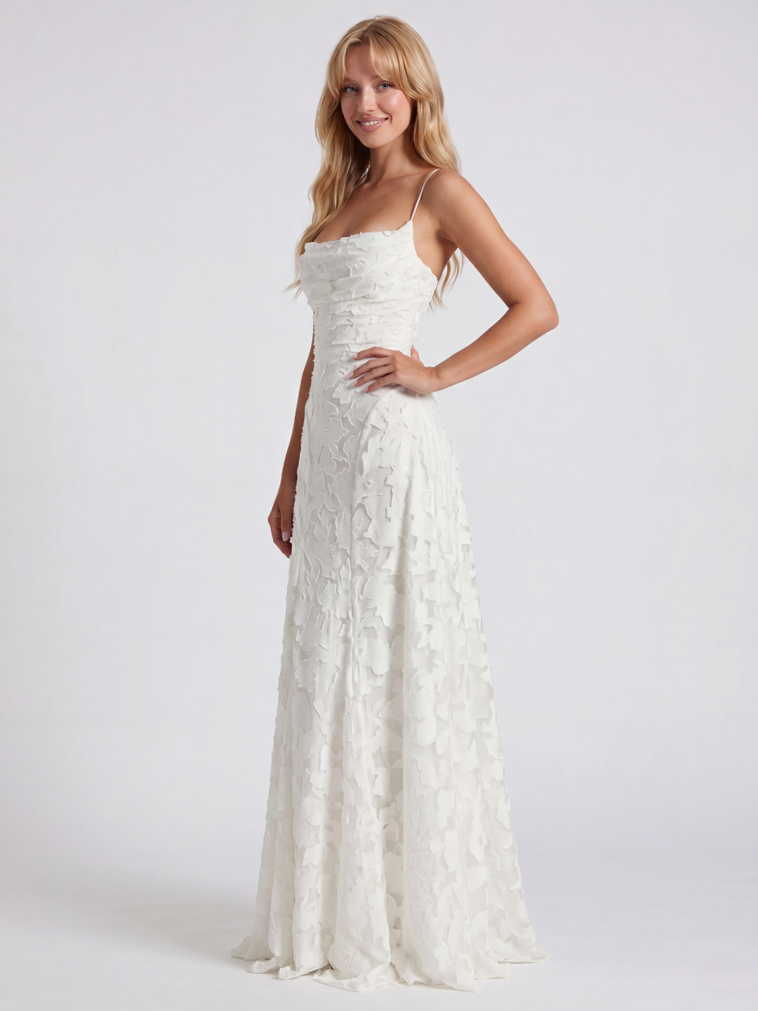 WINTERSET Women's Cowl Neck Butterfly Applique Lace-Up Maxi Dress