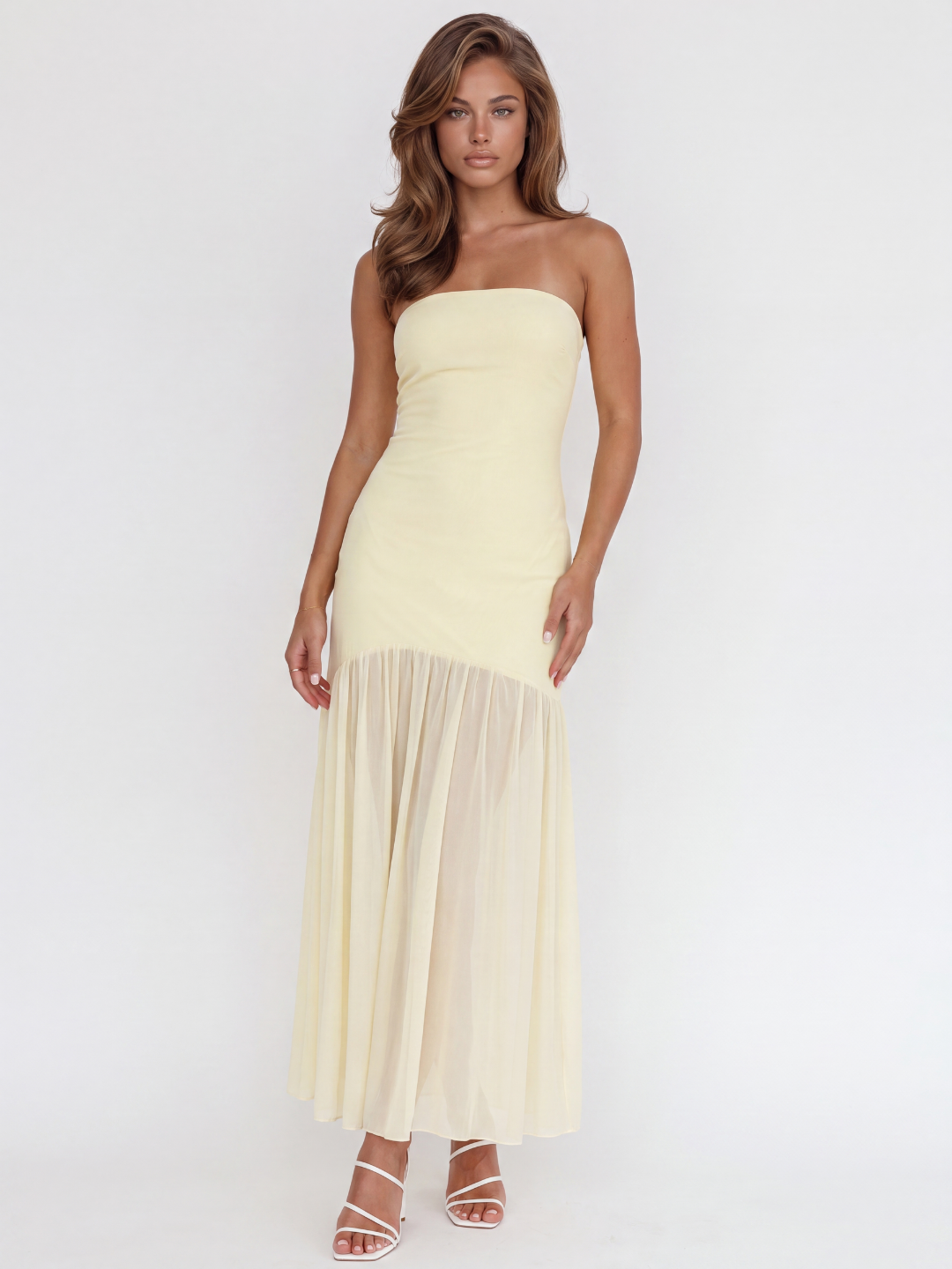 VERVAIN Women's Strapless Sheer-Hem Drop-Waist Midi Dress