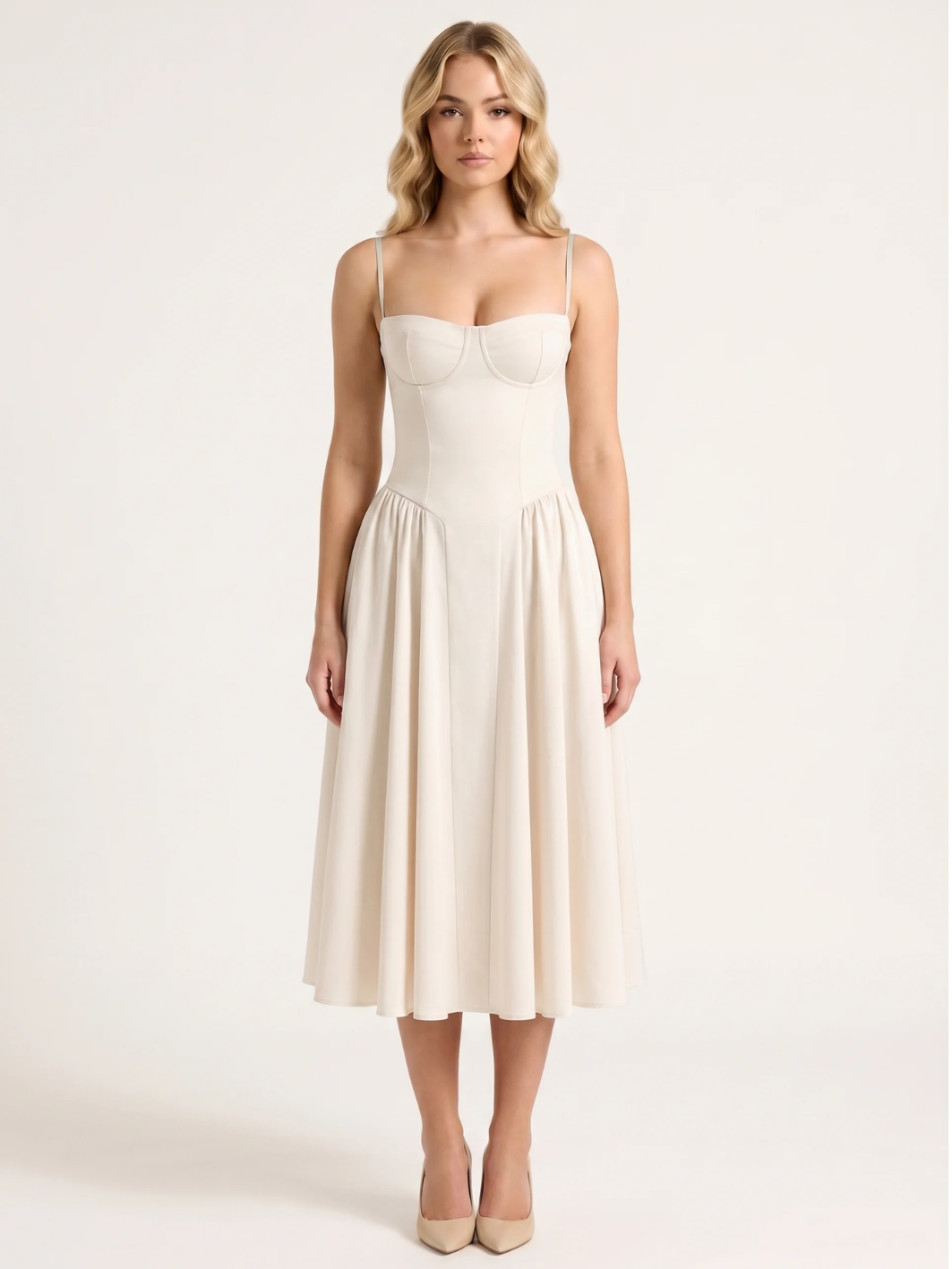 ZAHA Women's Strapless Corset Bodice Full-Skirt Midi Dress