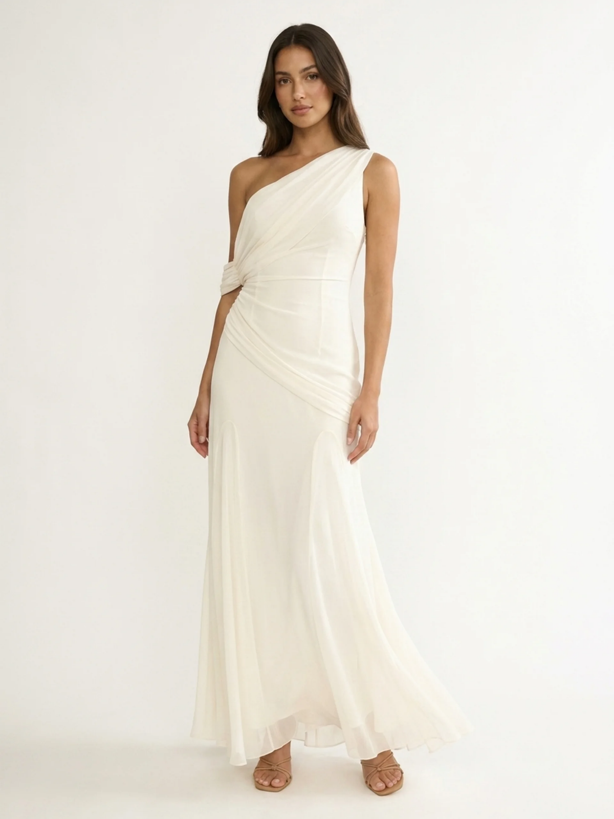 GALATEA Women's Asymmetric Draped One-Shoulder Maxi Gown