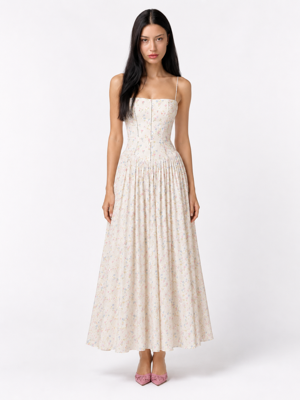 FIONNUALA Women's Floral Corset Drop Waist Midi Dress