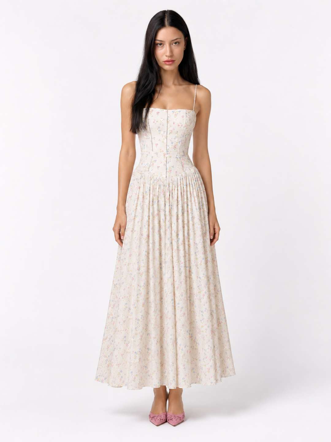 FIONNUALA Women's Floral Corset Drop Waist Midi Dress