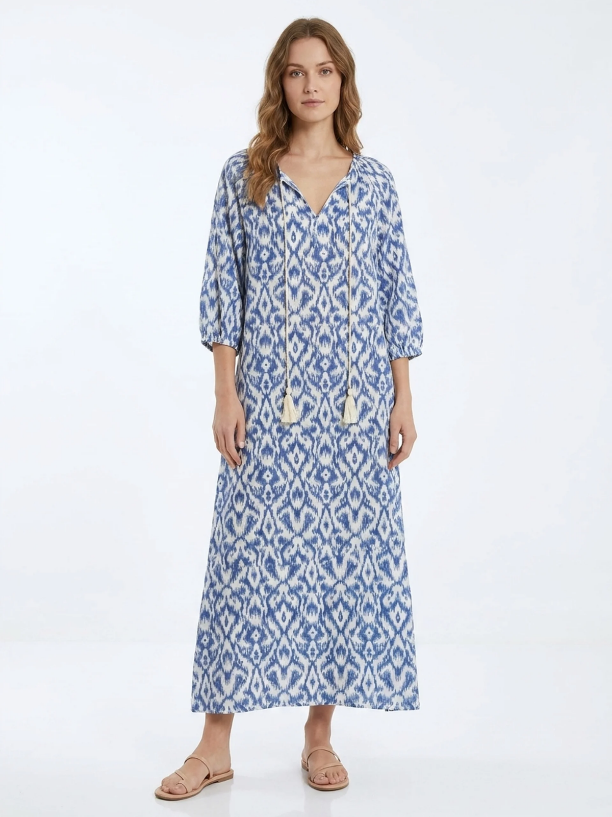 ROSARITA Women's Puff Sleeve Geometric Print Maxi Dress