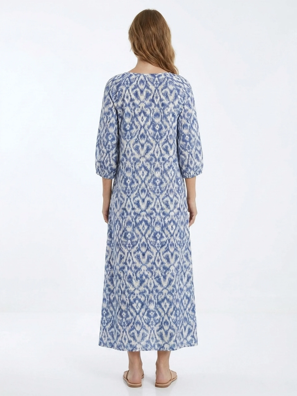 ROSARITA Women's Puff Sleeve Geometric Print Maxi Dress