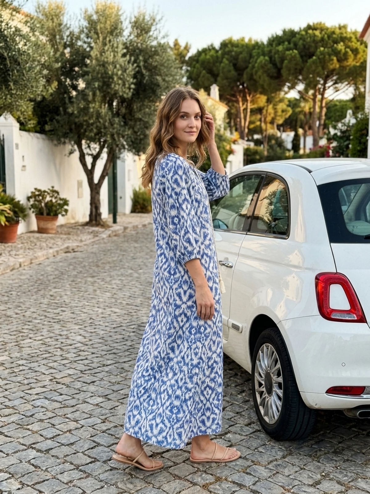 ROSARITA Women's Puff Sleeve Geometric Print Maxi Dress