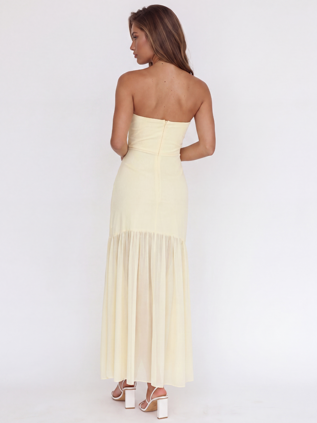 VERVAIN Women's Strapless Sheer-Hem Drop-Waist Midi Dress