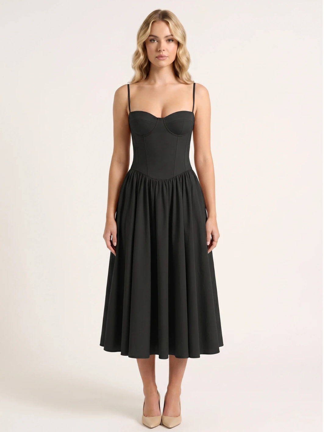 ZAHA Women's Strapless Corset Bodice Full-Skirt Midi Dress