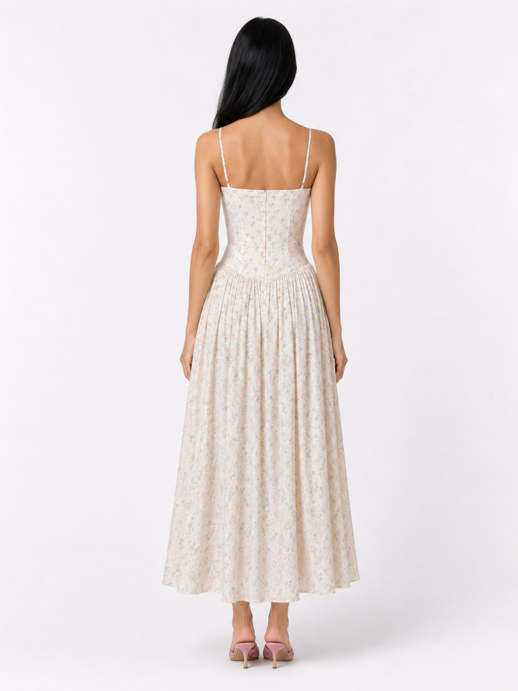 FIONNUALA Women's Floral Corset Drop Waist Midi Dress