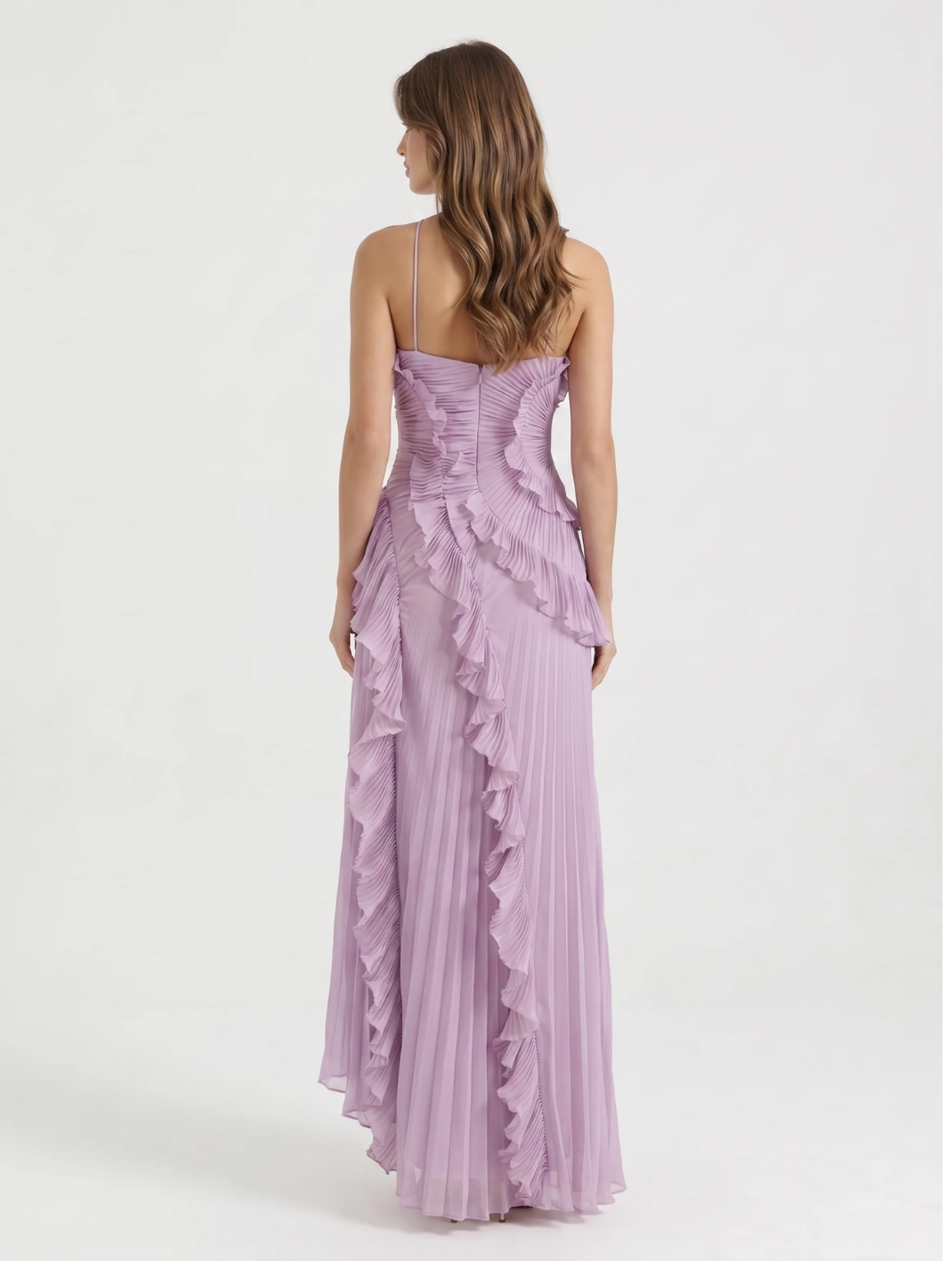 YOLINA Women's Pleated Asymmetric Ruffle Maxi Dress