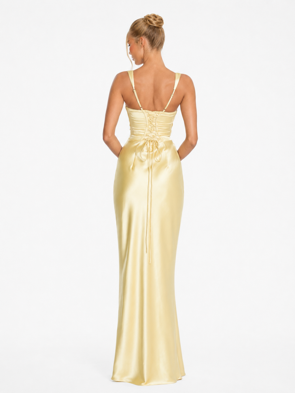 SOLMARIE Women's Satin Square-Neck Pleated Corset Maxi Dress
