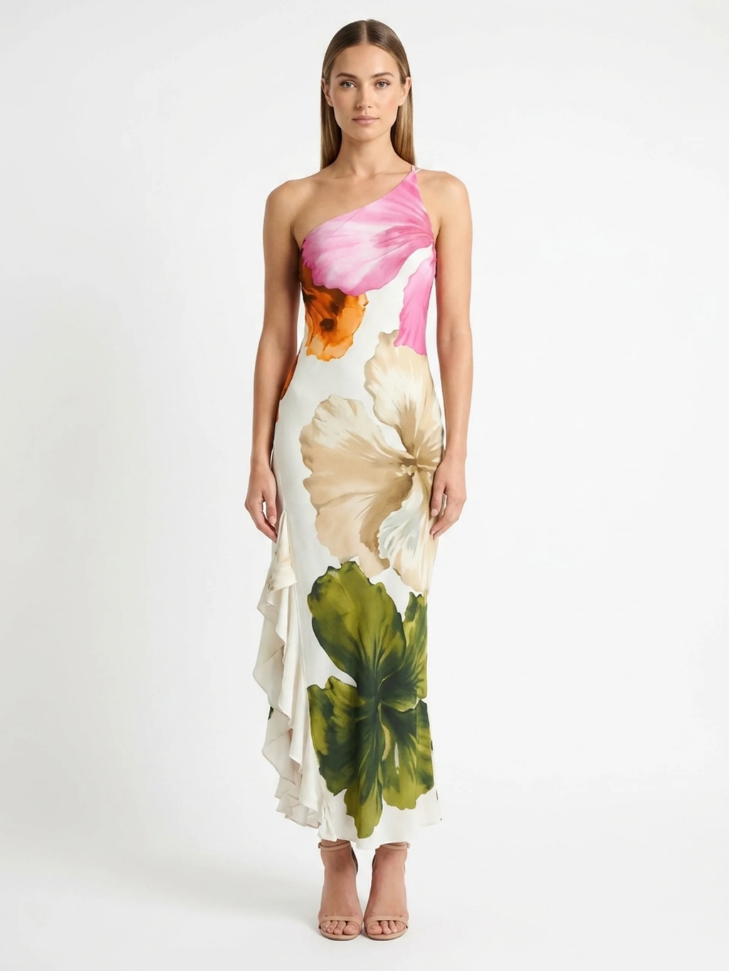 PRYDE Women's One-Shoulder Floral Print Maxi Dress