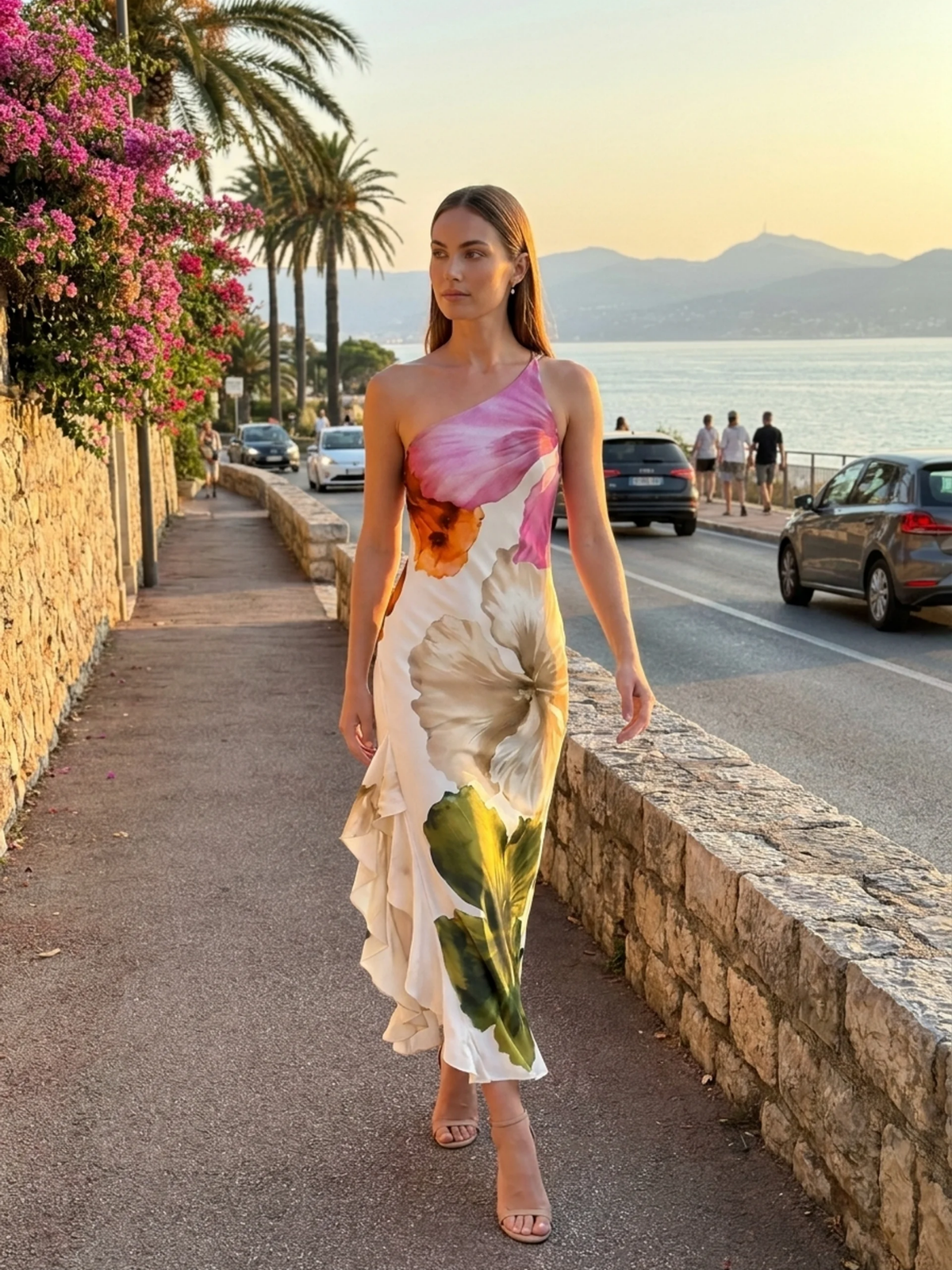 PRYDE Women's One-Shoulder Floral Print Maxi Dress