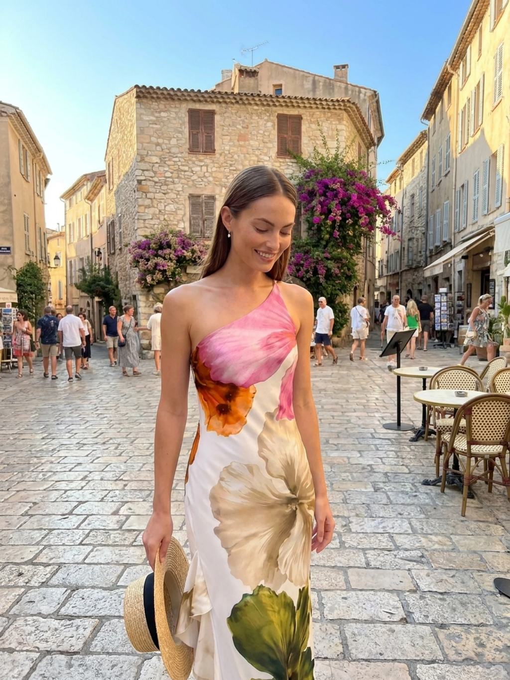 PRYDE Women's One-Shoulder Floral Print Maxi Dress