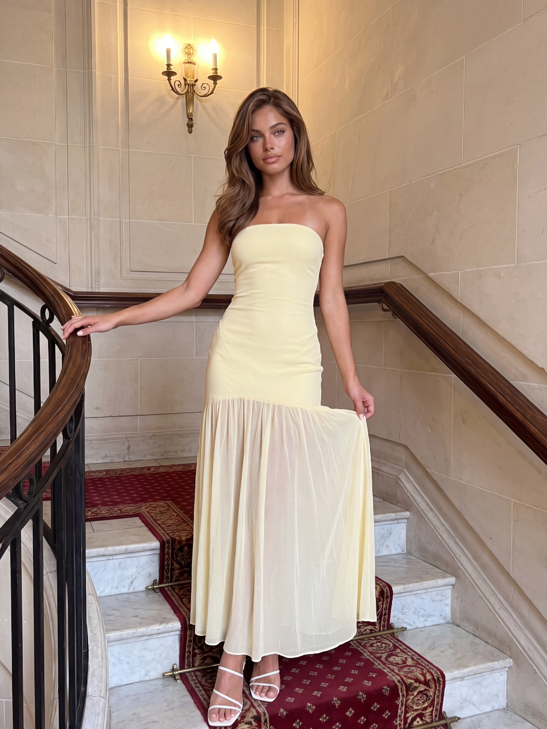 VERVAIN Women's Strapless Sheer-Hem Drop-Waist Midi Dress