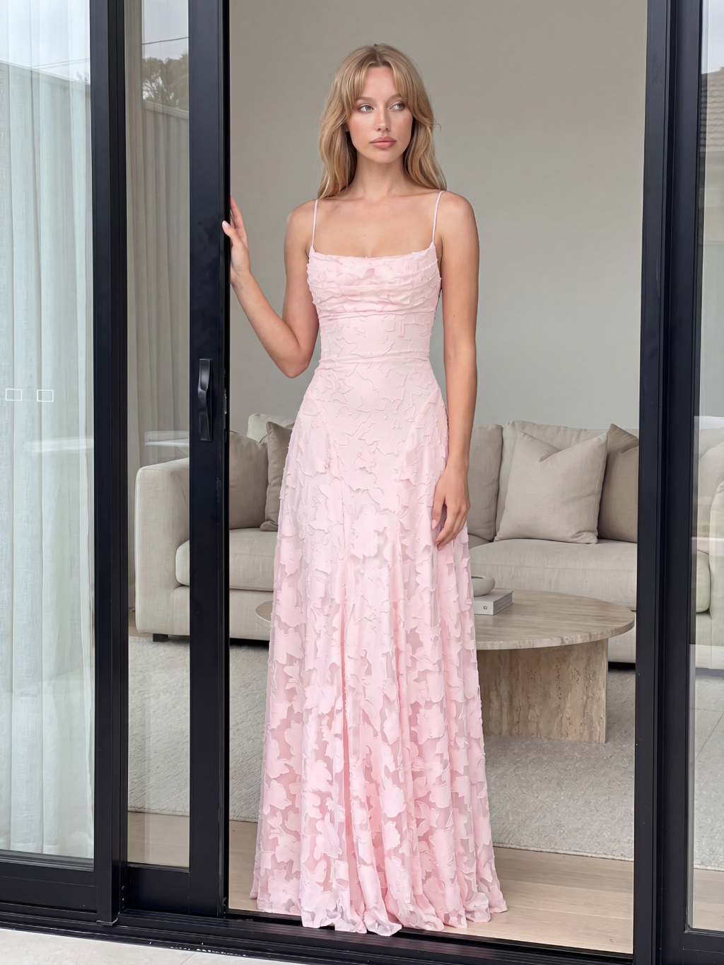WINTERSET Women's Cowl Neck Butterfly Applique Lace-Up Maxi Dress